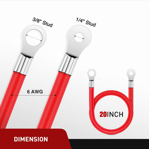 Nilight 6 AWG 20 Inch Each Battery Power Inverter Cables w/Tinned Wire Terminals Red Black 3/8 Inch Lugs Copper Parallel Oxygen-Free Wires for Sol...