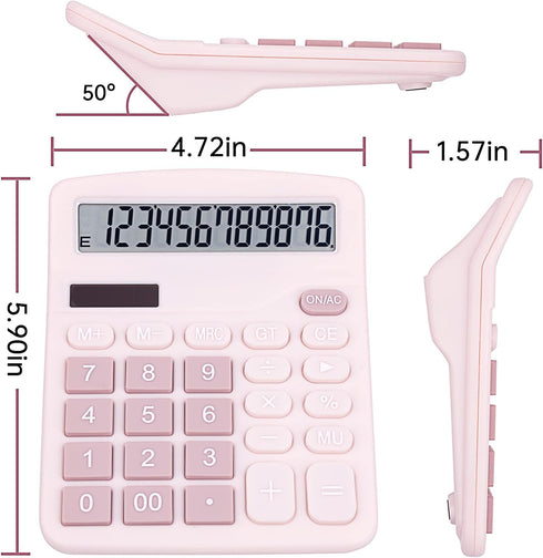Cute Pink Desktop Calculator with Big Buttons, Dual Power Source, Solar and Battery, Large Display Screen - Perfect for Office, Teachers, and Stud...