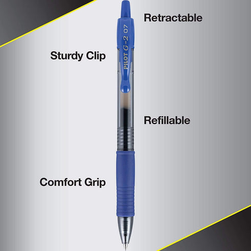 Pilot, G2 Premium Gel Roller Pens, Fine Point 0.7 mm, Black and Blue, Pack of 12...