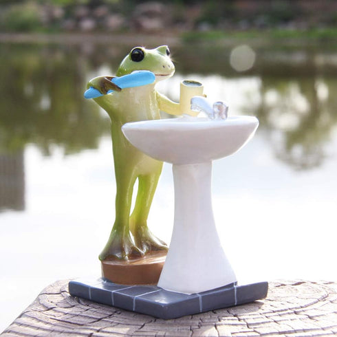 Tfro & Cile Frog Garden Statue Decor Miniature Animal Figurine Outdoor Fairy Brushing Teeth Sculpture for Bathroom - 3.3 Inch Height...