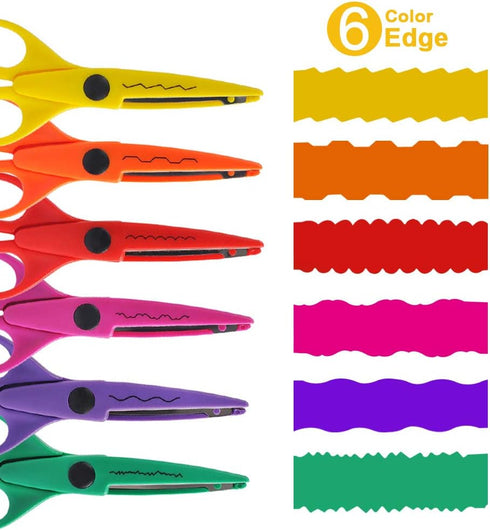UCEC Craft Scissors Decorative Edge, 6 Pack Extended Crafting Scissors, Pattern Scissors with Different Designs on Blades, Fun Scissors for Kids, ...