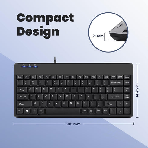 Perixx PERIBOARD-409U Wired USB Mini Keyboard, Black, US English Layout...