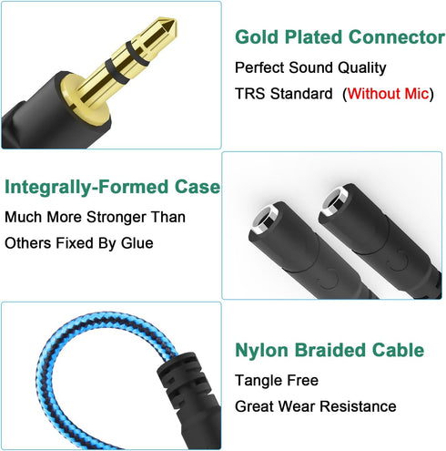 Headphone Splitter for 2 Headphones 2 Way 3.5mm Adapter Aux Cable Mini Jack Male to Dual Female Stereo Audio Y Splitter Couple Adapter Compatible ...