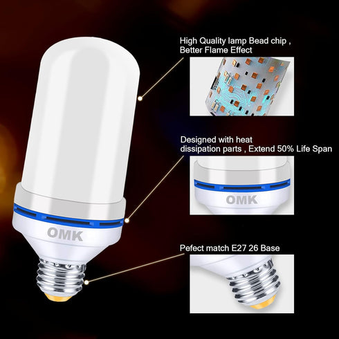 LED Flame Effect Fire Light Bulbs (2 Pack), Flame Christmas Decor 4 Modes Flickering Fire Simulated Lamps, E26 Base Energy Efficient LED Bulb for ...
