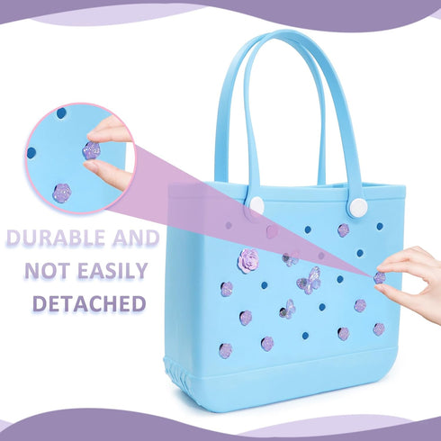 Accessories for Bogg Bag, Purple Butterfly and Roses Decoration for Bogg Bag Charms, Compatible with Women Rubber Beach Bag Tote Handbag, 16 Pcs...