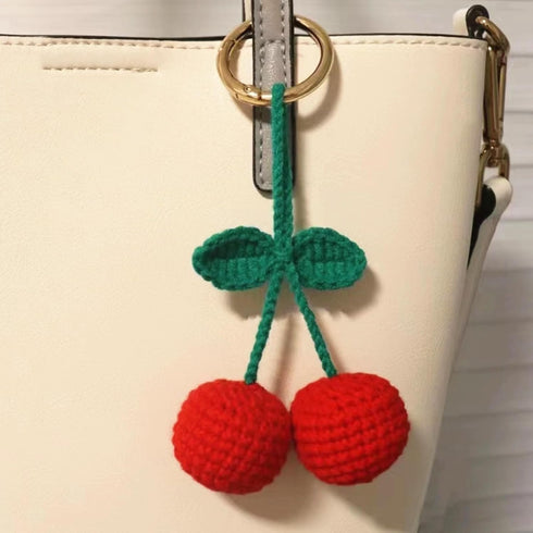 Car Rear View Mirror Hanging Accessory, Cute Cherry Car Accessories, Crochet Car Decor, Hand Knitted Car Mirror Hanger...