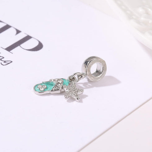 Lifequeen Beach Charms Starfish Flip Flop Sliper Dangle Birthstone Birthday Charm Beads for Bracelets (Starfish Flip Flop Shoe)...