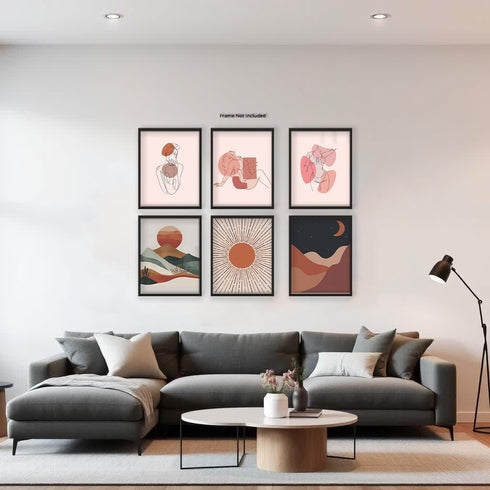 Posterizer 6 pcs-Neutral Mid Century Modern Woman and Moon-Abstract & Modern Art-Landscape & Nature Art-Gift for Street Art, Mural Fans-Decor for ...