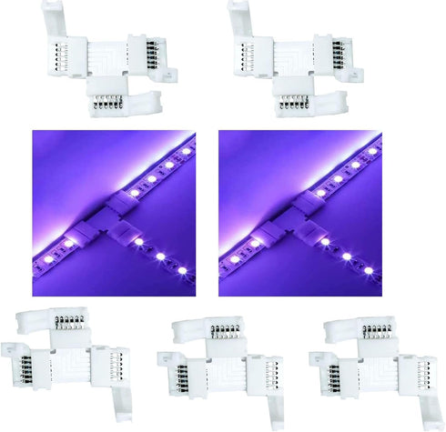5Pack T Shape 6-Pin LED Connectors 12mm Wide Unwired Solderless Gapless Adapter Connectors Terminal Extension 12V 24V for 5050 3528 RGBWW LED Stri...