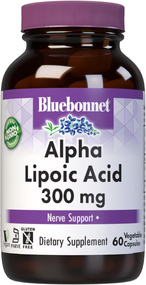 BlueBonnet Alpha Lipoic Acid 300mg - Powerful Antioxidant Nerve Support Supplement for Women & Men - Non-GMO, Vegan, Kosher - Gluten-Free, Soy-Fre...