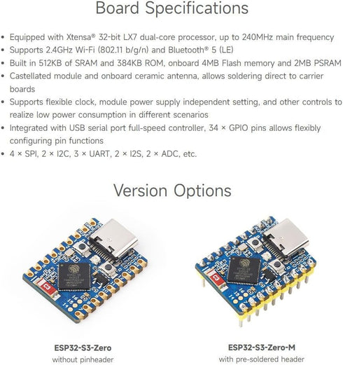Waveshare ESP32-S3 Mini Development Board, Based On ESP32-S3FH4R2 Dual-Core Processor, 240MHz Running Frequency, 2.4GHz Wi-Fi & Bluetooth 5...
