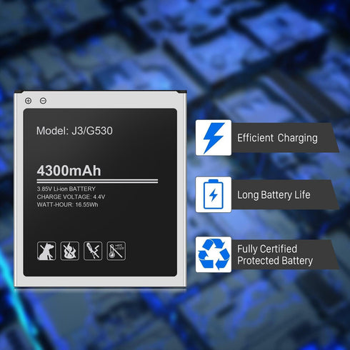 WAVYPO Battery for Galaxy J3,Upgraded 4300mAh Li-ion Battery Replacement for Samsung J3 J327A J327P J320V J320A J320F J320P EB-BG530BBC EB-BG530BB...