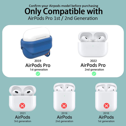 Compatible with for Airpods Pro 2nd/1st Generation Waterproof Case, Anti-Lost Portable Silicone Cover Protective Skin, Blue......