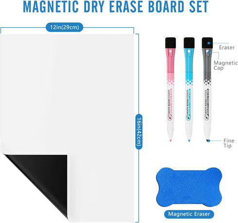 16” X 12” Whiteboard Magnetic Dry Erase Board Self Adhesive for Any Smooth Surface with New Stain Resistant Technology,Home Kitchen Fridge Shoppin...