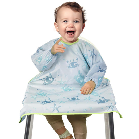 Lictin Coverall Baby Feeding Bib - Long Sleeve Bib Attaches and Fully Cover to Baby Highchair, Waterproof Weaning Bib Adjustable for Baby Toddler ...