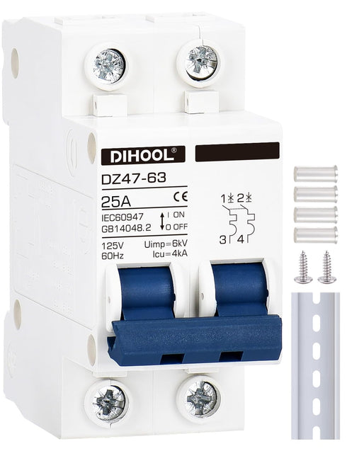 DIHOOL Miniature Circuit Breaker DIN Rail Mount 25 Amp 2 Pole AC 110V Low Voltage disconnect switch...