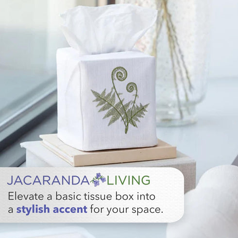 Jacaranda Living Square Tissue Box Cover, Linen/Cotton Fabric Tissue Holder, Decorative Cloth Tissue Cube Cover, Scrolls Design French Scroll (Chi...