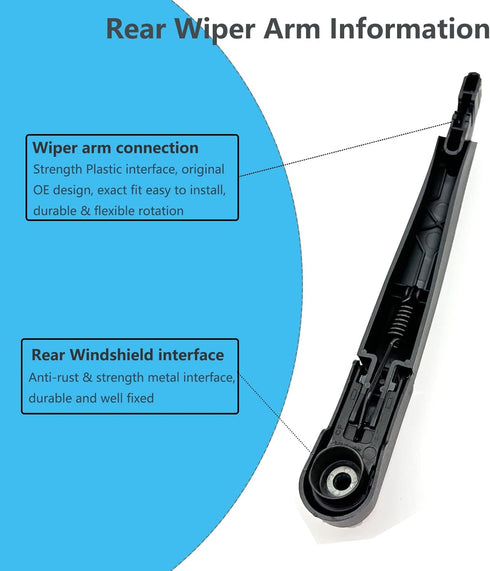 Rear Window Wiper Arm & Blade Replacement for Jeep Renegade 2015-2021 Rear Windshield Wiper Arm & Blade, Factory OE Style Rear Window Wiper Arm Bl...