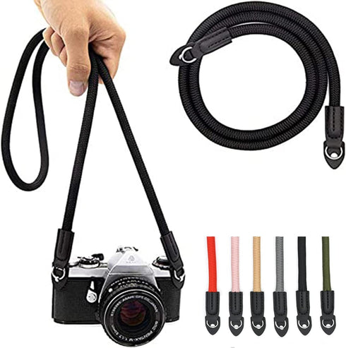 Camera Strap Vintage 100cm Nylon Climbing Rope Camera Neck Shoulder Strap for Micro Single and DSLR Camera.(Black)...