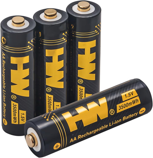 HW 4 Pack Rechargeable Lithium Batteries AA, 1.5V 3500 mWh 2.5H Fast Charge Long-Lasting Power 1000+ Cycles Reuseable Double A Battery...