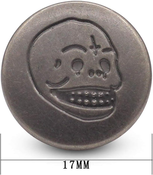 17mm Skull and Bones Gun Black Jean Buttons No-Sew Tack Buttons Kit...
