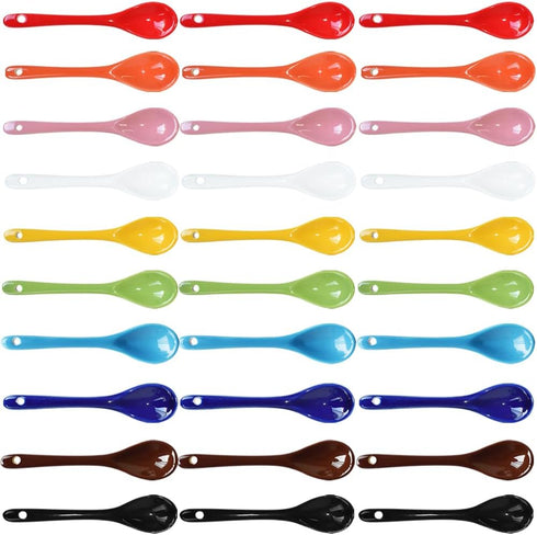 3 sets of each 10 Color Porcelain Egg Spoons Ceramic Spoons 5 inch Coffee Dessert Yogurt Tea Milky Tea...