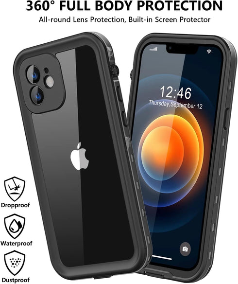 for iPhone 12 Mini Waterproof Case with Built-in Screen Protector, Shockproof Dustproof Full Body Protective IP68 Waterproof Phone Case for iPhone...