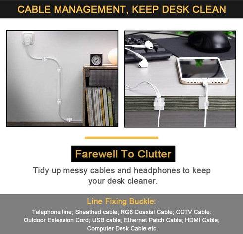 3M Cable Clips Self Adhesive Cord Organizer, Wire Holder Clamp Management Sticky for Desk Car Dash Cam Tables Wall, White 50pcs...