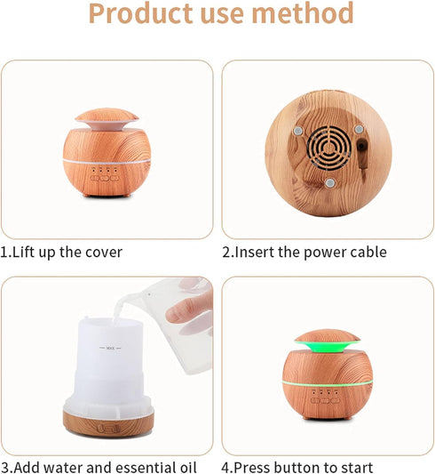 Essential Oil Aroma Diffuser Humidifier, Natural Home Fragrance Diffuser with 7 LED Color Changing Light and Waterless Auto Off, Easy to Clean (Wo...