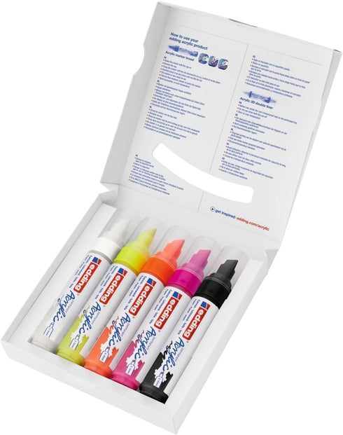 edding 5000 acrylic marker broad - neon colours - acrylic paint markers 5-pack (neon) - 5-10mm chisel nib - acrylic marker for painting on canvas,...