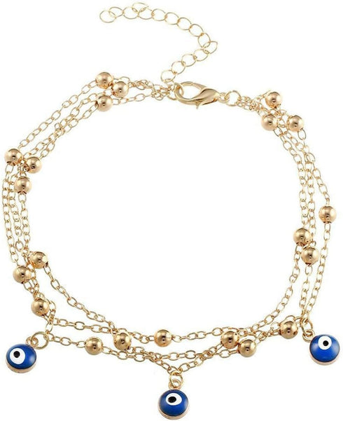 Evil Eye Gold Anklet Boho Silver Ankle Bracelet Barefoot Sandal Beach Adjustable Dainty Layered Anklet Bracelet Jewelry for Women Girls...