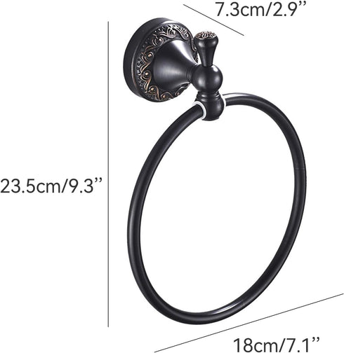 Oil Rubble Bronze Brass Bath Towel Ring, Wall Mounted Black Bathroom Hardware Accessories, Pattern Carving Design...