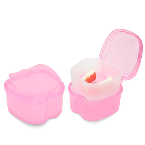 Dental Orthodontic Retainer Container Cleaning Case,Denture Bath Box Case Cup Holder, Mouthguard Storage Soaking Case - Pink...