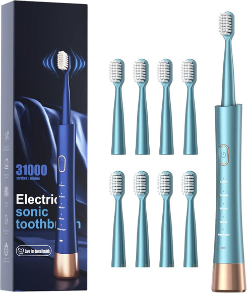 USB Rechargeable Sonic Electric Toothbrush for Adults, Powered Motor High Vibration Teeth & Gum Care, Soft Dupont Brush Heads, 2 Minutes Timer 5 M...