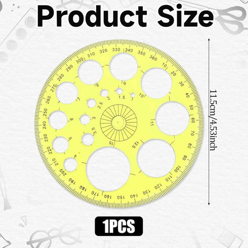 Circle Template 360° Protractor Round Stencil, Plastic Circle Ruler for Drawing, Circle Stencil Measuring Tools for Building Formwork Office Schoo...