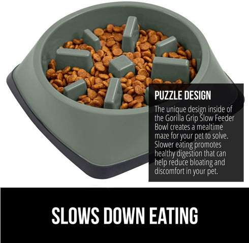 Gorilla Grip Slow Feeder Dog and Cat Bowls, Interactive Puzzle Toy for Dogs and Cats Food Training, Keeps Pets Busy and Prevents Puppy Overeating,...