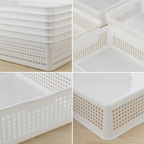 Plastic Storage Trays Baskets/Organizing Baskets, 13.2 Inches x 9.6 Inches x 3.6 Inches, Set of 6 (White)...