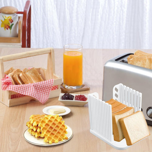 Bread Cutter, Adjustable Foldable Plastic Slicer Bagel Toast Cutting Guide Homemade Sandwich Kitchen Slicing Loaf Manual Tools Crumb Tray Cakes De...