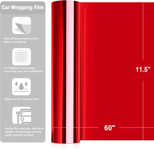 TECKWRAP Adhesive Chrome Mirror Vinyl Wrap Sticker Decal Film Sheet 11.5" x 60"(Red)...