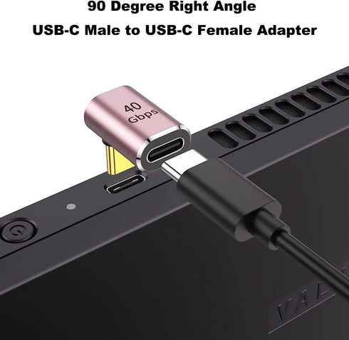 AreMe 90 Degree USB-C Male to Female Adapter, 2 Pack Right Angle 100W Type-C Adapter Extender for Steam Deck, ROG Ally, Switch, Notebook Computers...