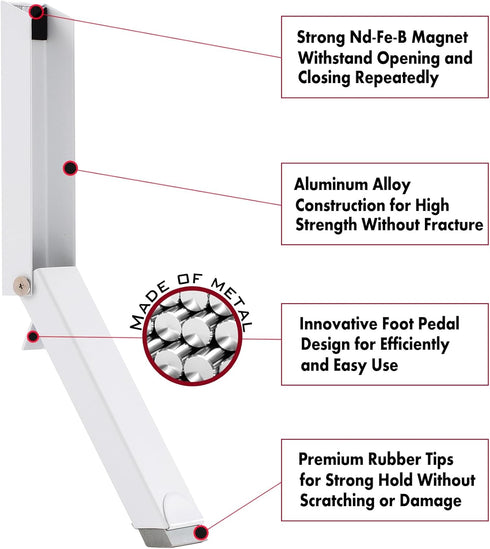 Kickdown Door Stoppers, No Drilling Door Stop with Adhesive Stickers, Alloys Door Holder no Plastic, Easy Pedal Doorstop for Office Dorm Classroom...