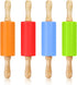4 Pack Mini Rolling Pin for Kids, 9 Inch Wooden Handle Rolling Pin Non-Stick Silicone Rolling Pins for Children Cake Baking...