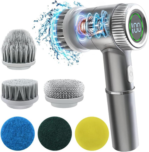Cordless Electric Spin Scrubber,Electric Scrubber for Cleaning,Battery Display,3 Speeds Rechargeable Cleaning Brush with 6 Heads for Tile/Bathtub/...