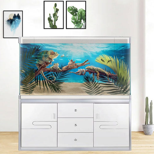 36X24IN Aquarium Background Under The Sea Coral Reef Scenery Backdrop Terrarium Background Underwater Marine Organism Fish Tank Background with 10...