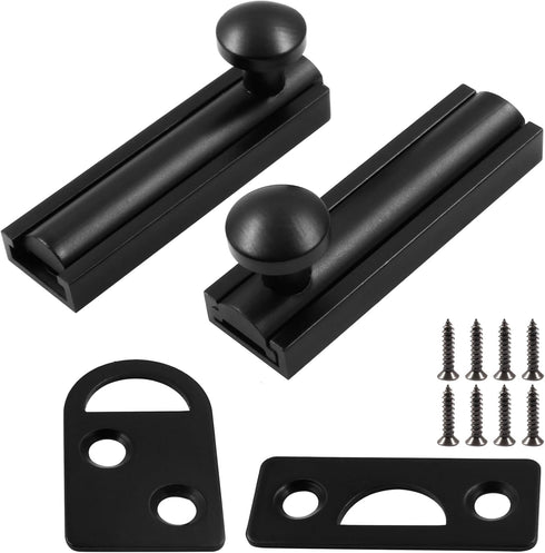 2pcs 2 Inch Solid Brass Slide Bolt, Black Gate Latch Sliding Screen Door Lock, Surface Bolts for Doors Cabinet Cupboard with Screws...