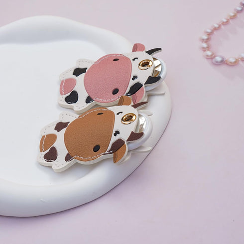 2 Pack Cute Cow Airtag Leather Keychain Holder Case, Kawaii Cow Key Ring Cover for Apple Airtag for Women Girls...