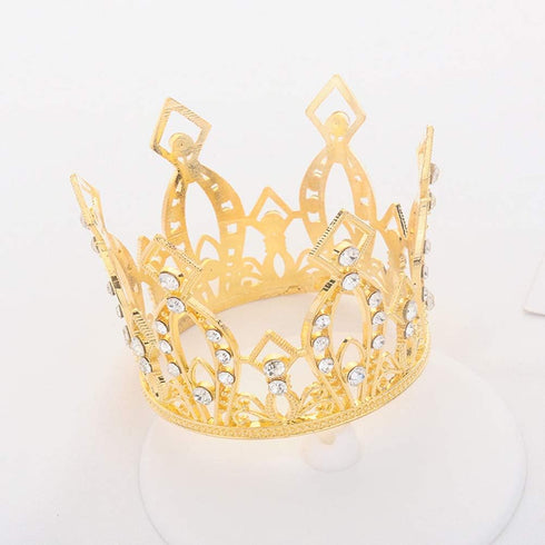 JANOU Mini Crown Tiara Cake Topper Crystal Children Hair Ornaments for Wedding Birthday Baby Shower Party Cake Decoration (Gold)...