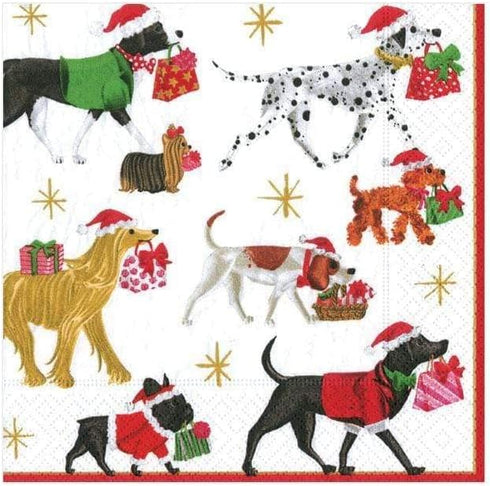 Caspari Christmas Delivery Paper Cocktail Napkins in White - Four Packs of 20...