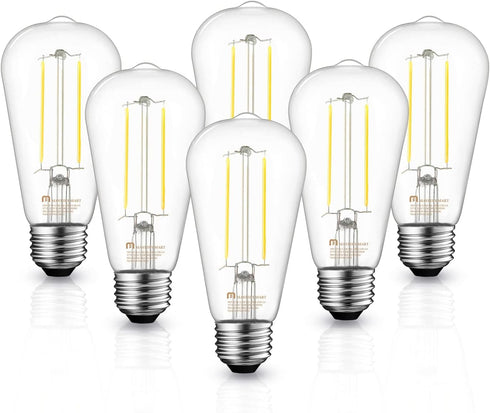 MASTERY MART Dimmable E26 Edison Bulbs 6 Pack, 5.5W (60W Equivalent), Cool White 4000K, Clear Glass ST19 ST21...