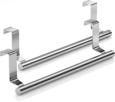 Stainless Steel Over Door Towel Rack Bar Holders for Universal Fit on Over Cabinet Cupboard Doors 2 Pack (Sliver)...